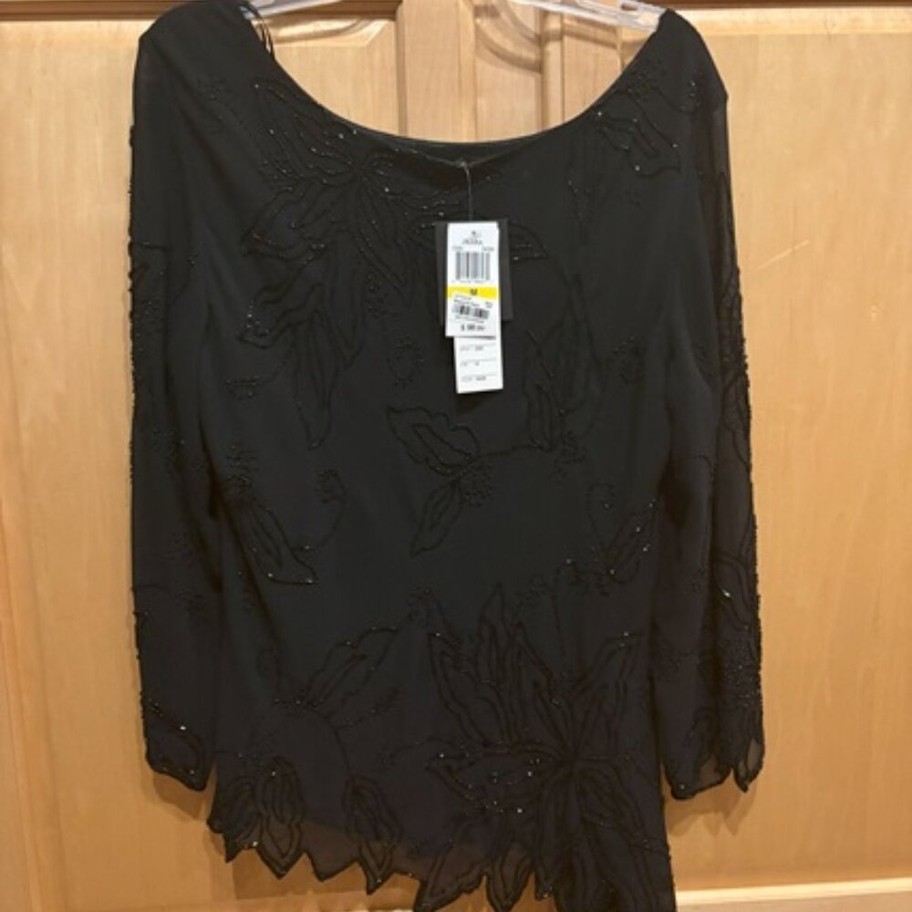 Jkara Asymmetrical Beaded Long Sleeve Top Size Medium